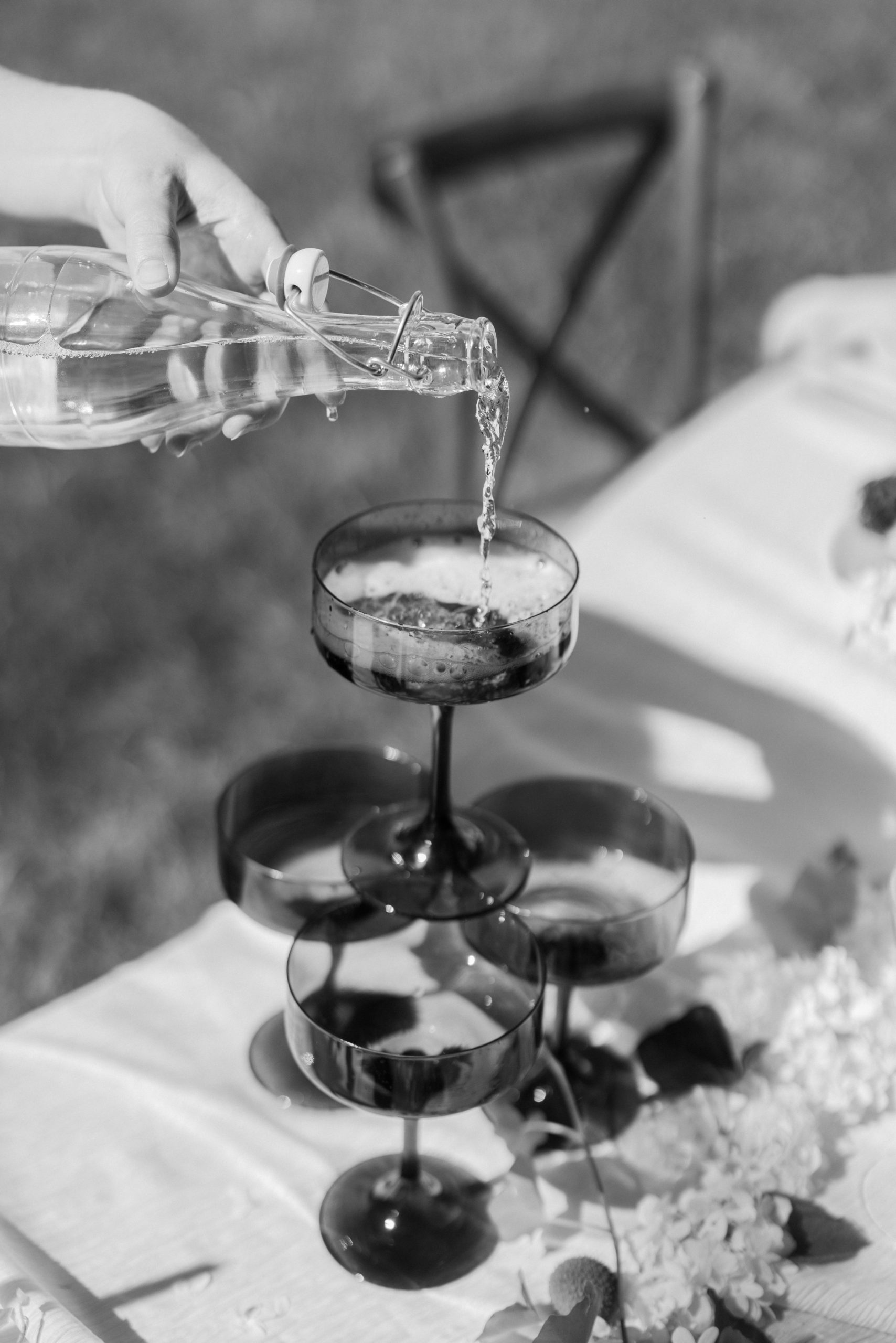 a delicious pour of a refreshing toast for your wedding day champagne tower pour